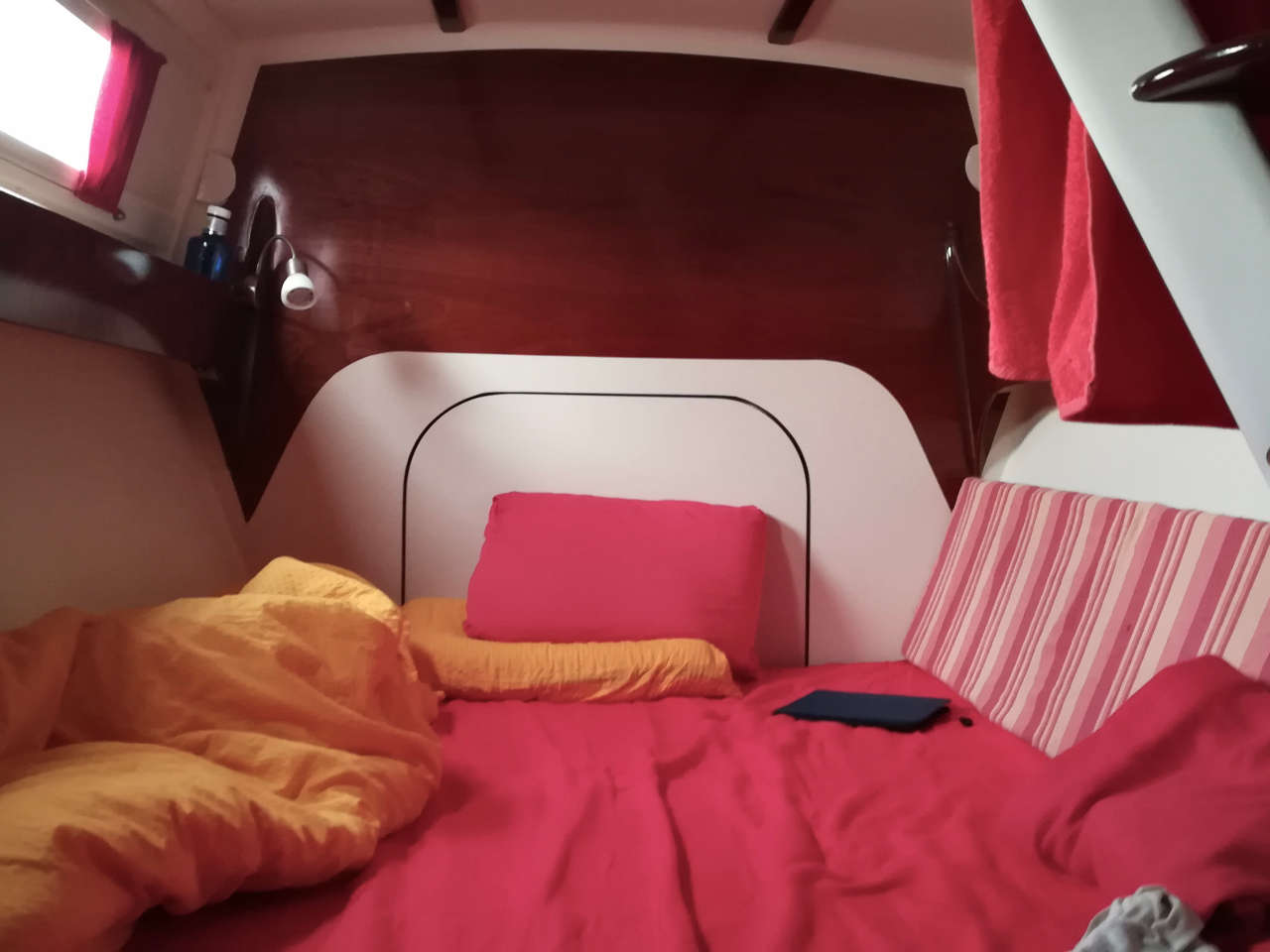 A boat cabin bed