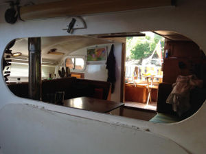 Boat interior, viewed though a hatch