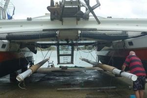 Masts suspended under Gaia deck