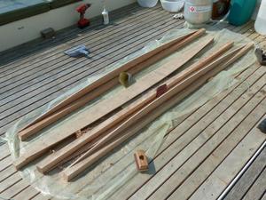 Pieces of ply and timber parts lying on deck