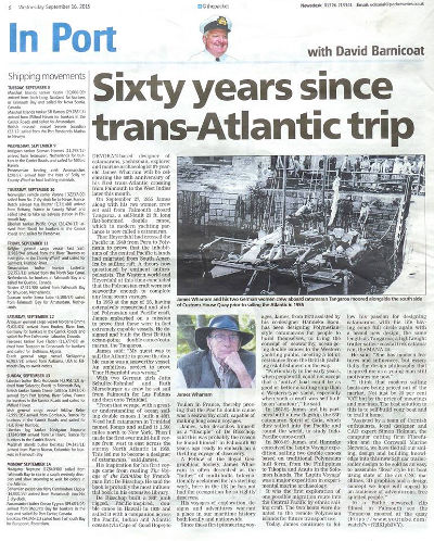 Newspaper article - Sixty years since trans-Atlantic trip