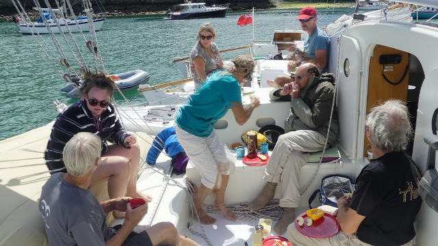 People having lunch on a boat