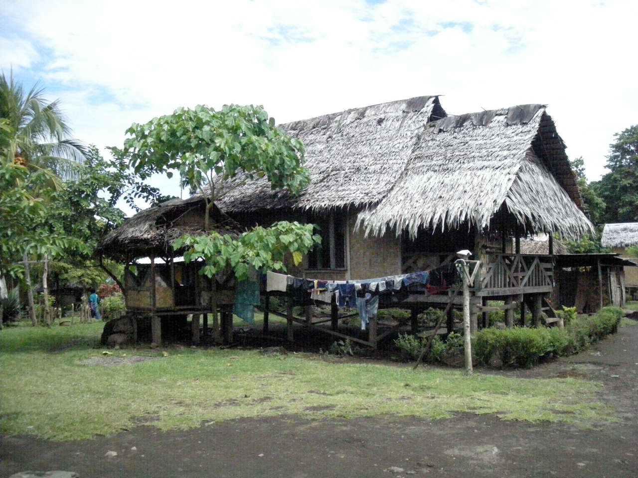 Wooden house with thatched roof