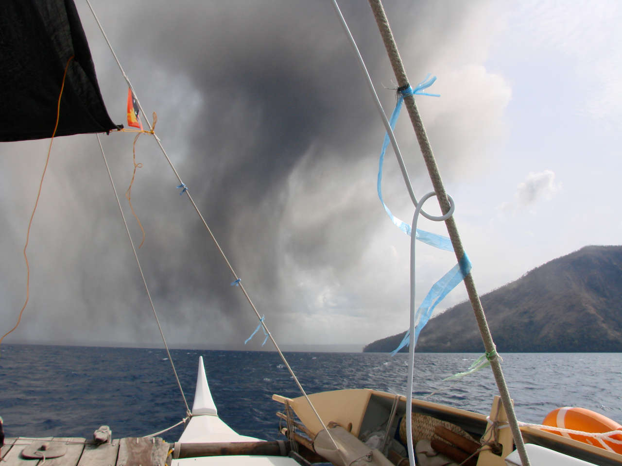 View of the ash cloud from starboard bow