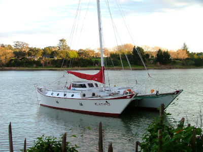 A catamaran at anchor
