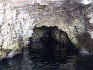 A cave half filled with water