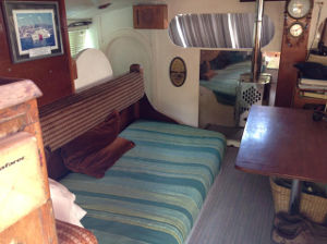 Boat interior, table and seating