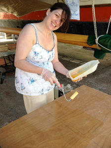 Mairi with roller and epoxy tray