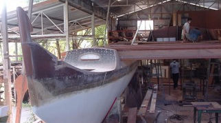 Pahi 52 hull in workshop