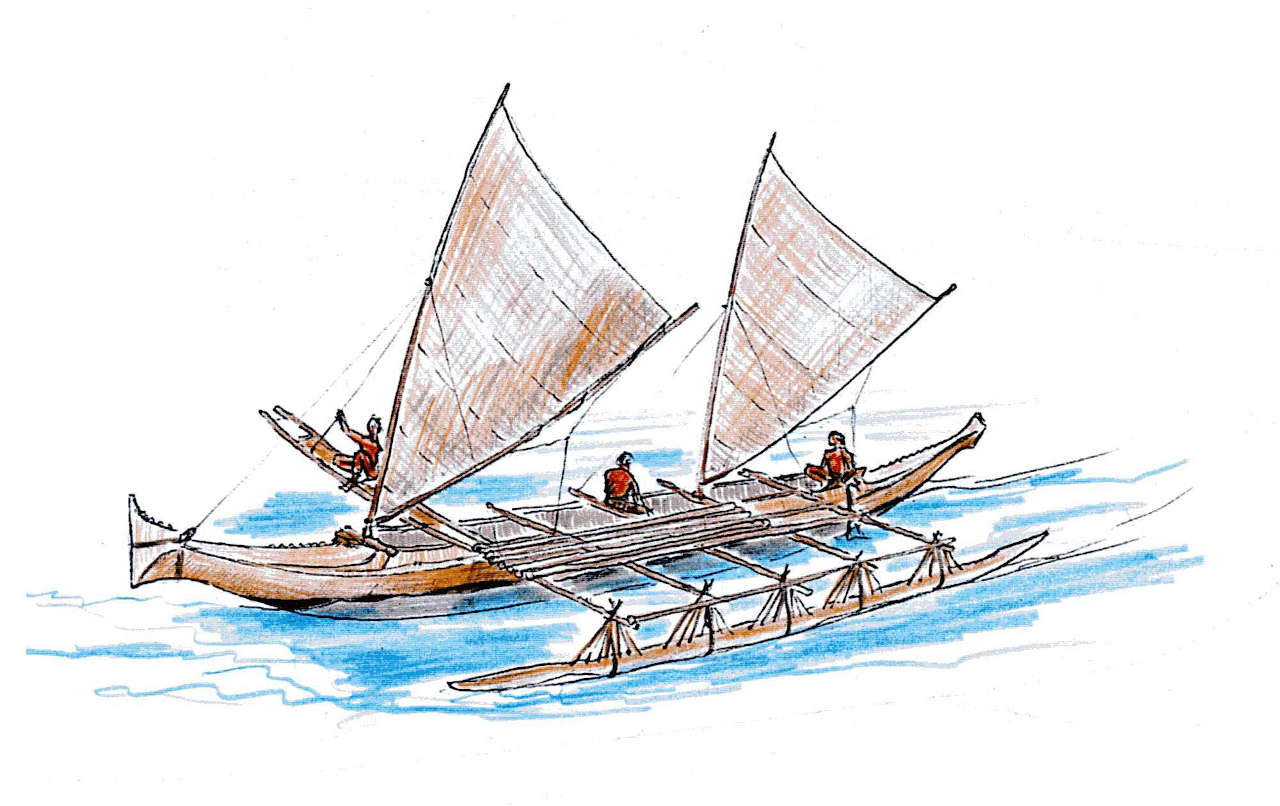 Outrigger canoe drawing