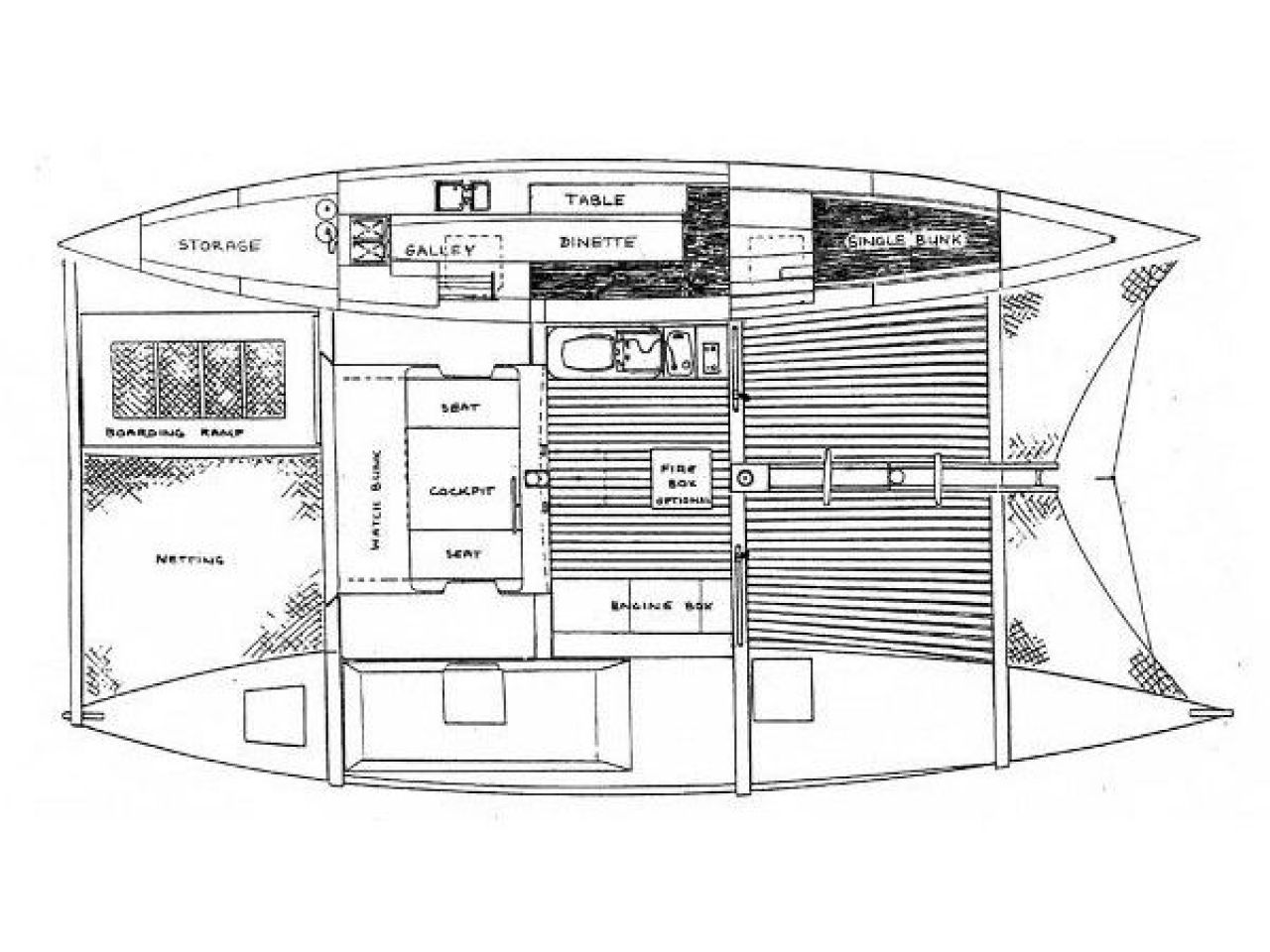 Drawing of a double canoe catamaran layout