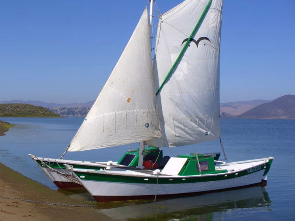 A beached catamaran
